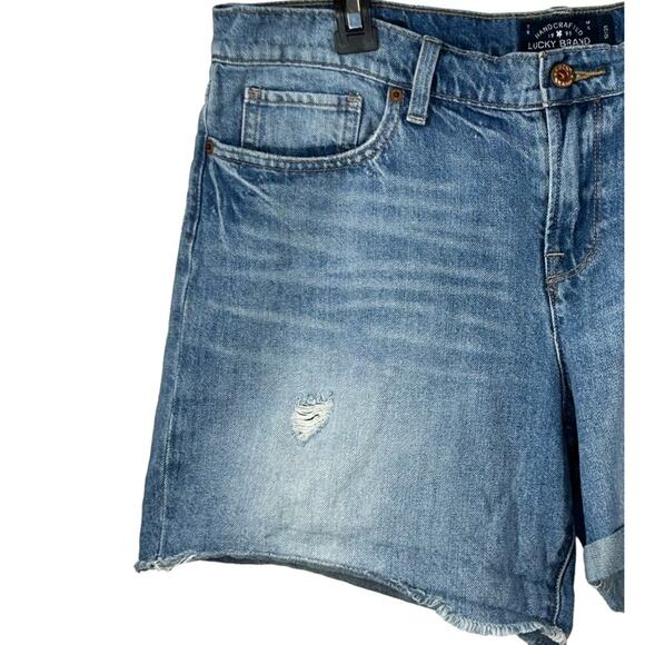 Lucky Brand Roll Up Denim Shorts Distressed High Rise Blue Boho Size 12 / 31 - Picture 6 of 13